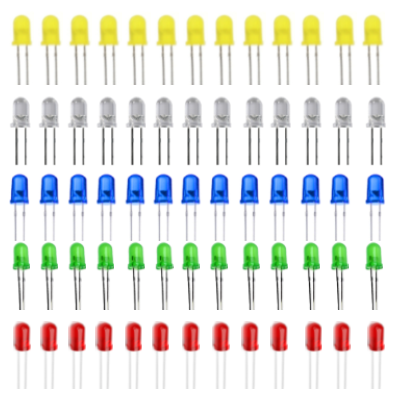 Yellow,White,Blue,Green,Red 5mm LEDs (100 pcs each colour)